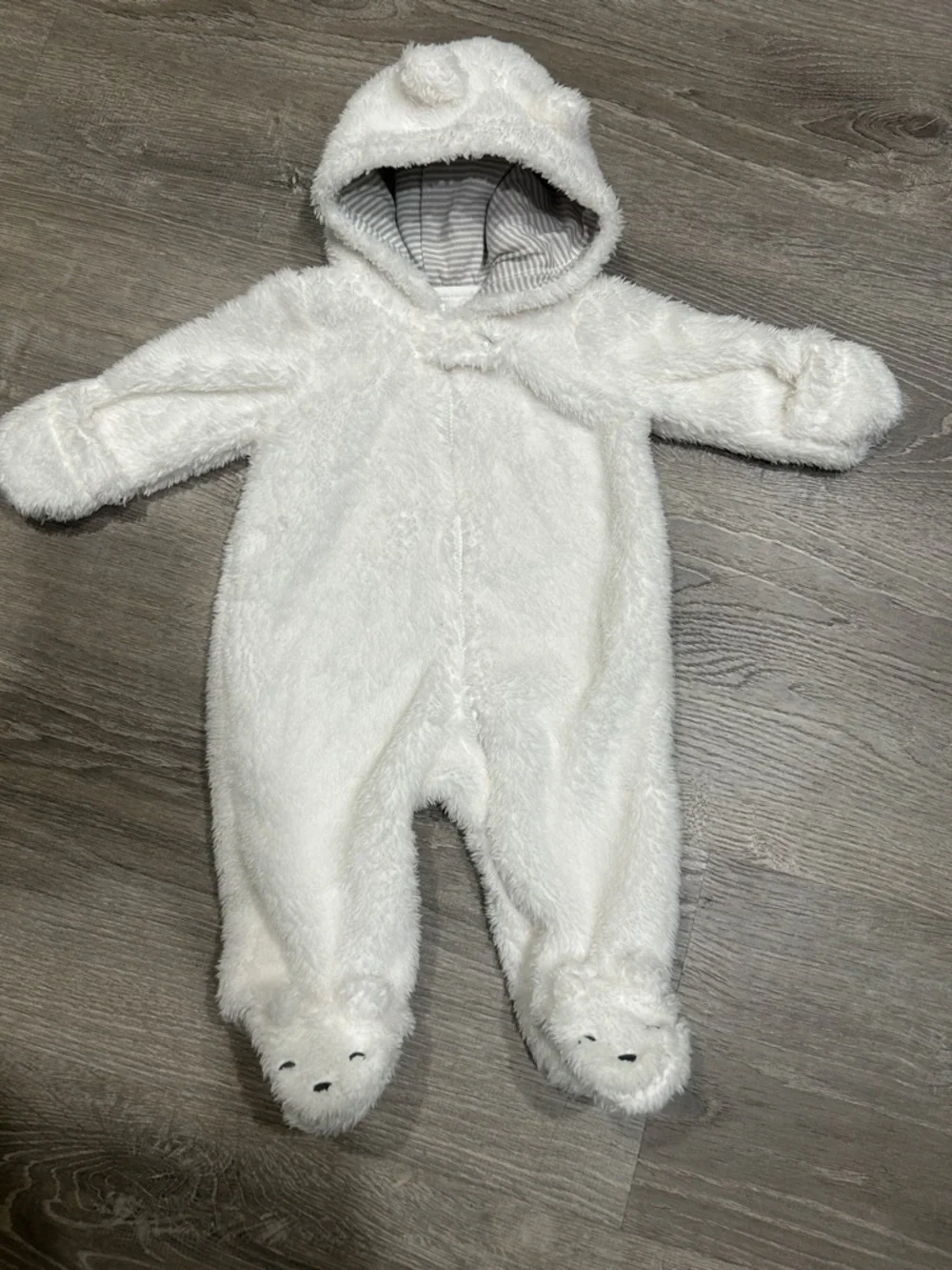 Carter’s Cozy White Fuzzy Hooded One-Piece for Baby